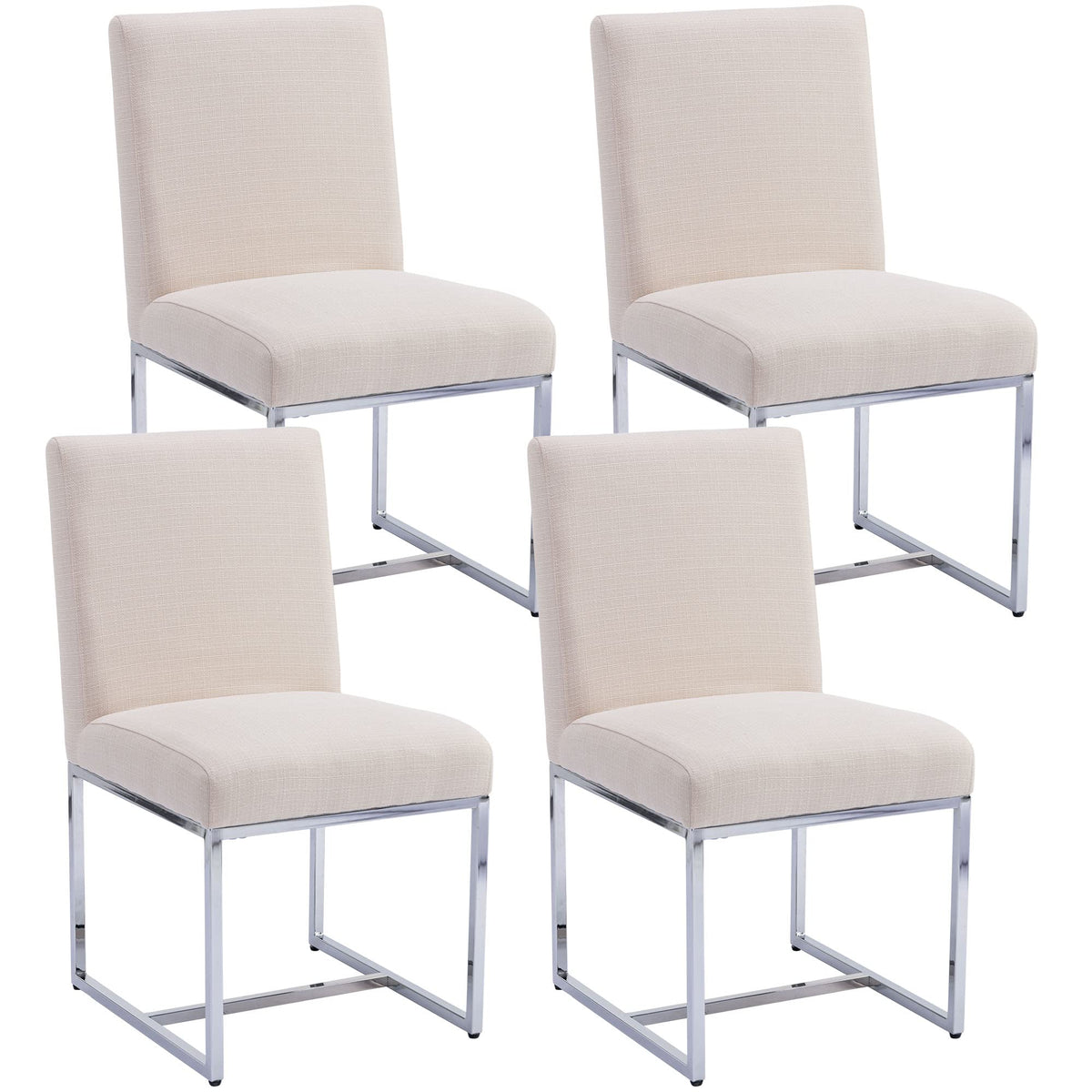 Vescasa Linen Upholstered Dining Chairs Set Of 4, Mid Century Modern Padded Chair With Chrome Metal Frame For Restaurant, Dining