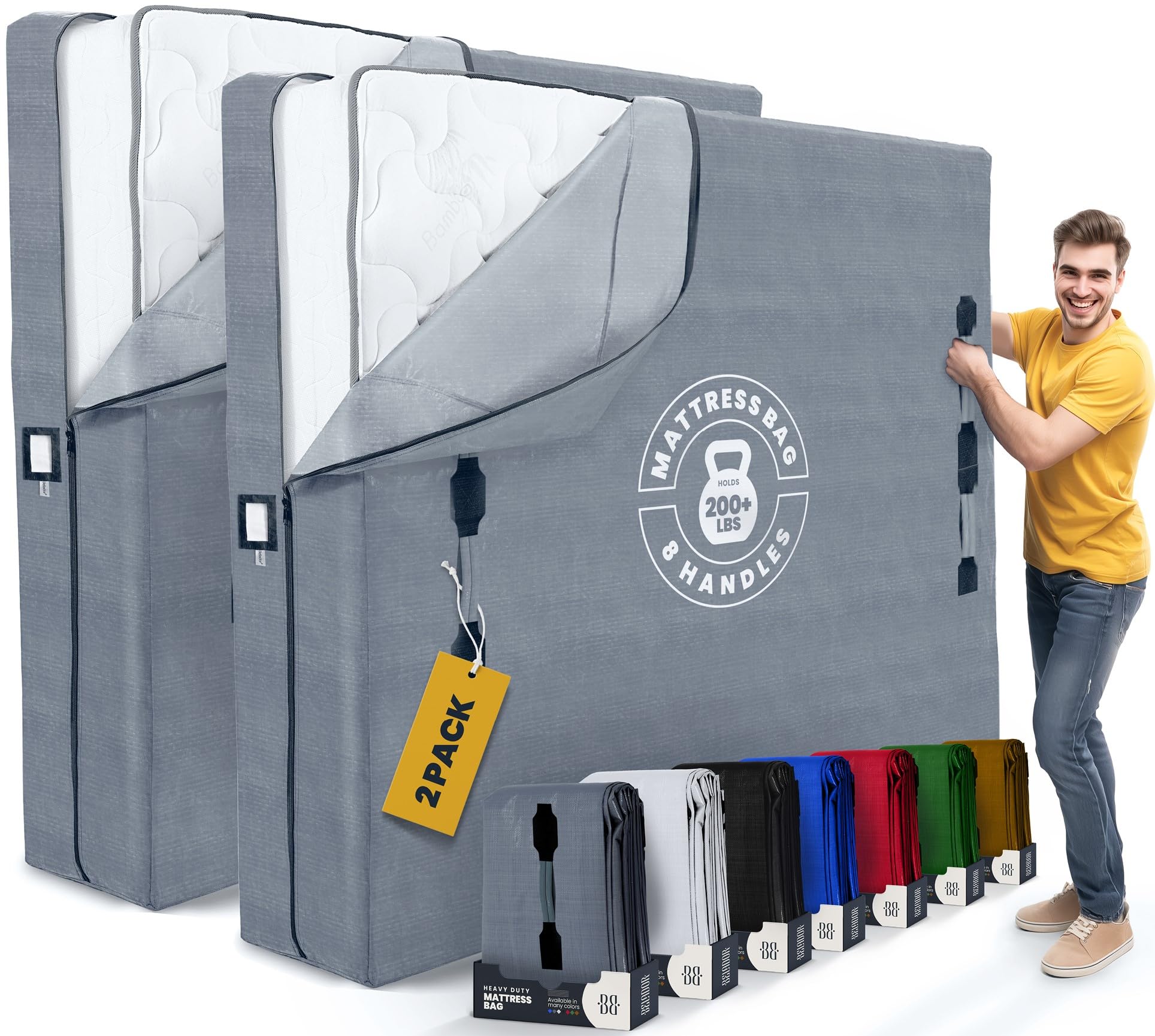 Mattress Bags For Moving With 8 Handles - Extra-Thick Mattress Bag For Moving - Reusable Mattress Storage Bag - Mattress Cover F