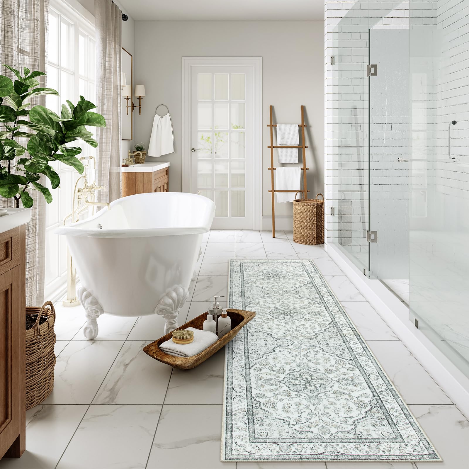 Lahome Oriental Washable Runner Rug,2.5X8 Boho Kitchen Runner Rug Non-Slip,Low-Pile Rubberback Hallway Runner Rug Entry Runner,T