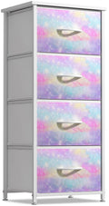 Sorbus Kids Dresser with 4 Drawers - Storage Chest Organizer Nightstand - Steel Frame, Wood Top, Tie-Dye Fabric Bins for Clothes