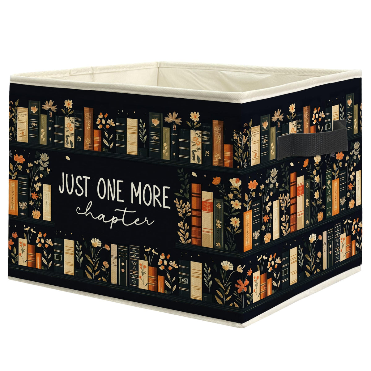 WARDOS Floral Book Storage Bins Box with Handles, Book Lover Reader Gifts, Just One More Chapter Collapsible Laundry Basket Hamp