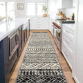 KUTA Moroccan Washable Runner Rug, 2.6x10 Non-Slip Vintage Black Navy Blue Boho Hallway Runner Kitchen Runner Rug Ultra Soft Geo