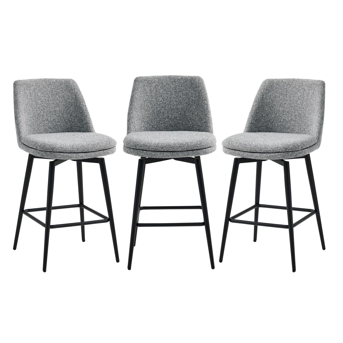 Chita Counter Height Swivel Barstools, Fsc Certified Upholstered Fabric Bar Stools Set Of 3, Metal Base, 27.2' Seat Height, Grey (Multi-Colored)