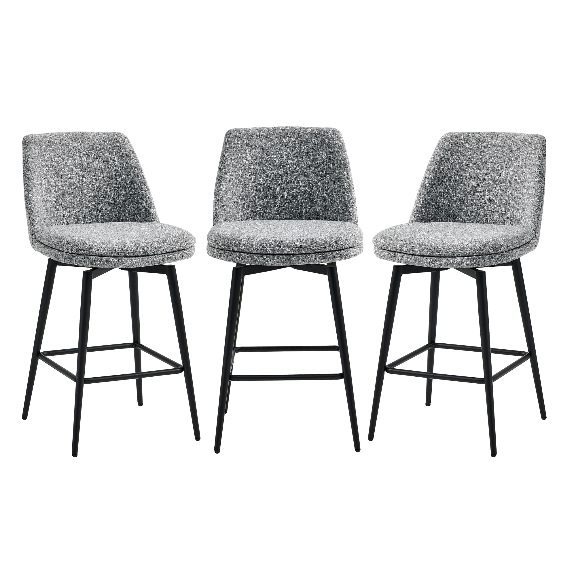 Chita Counter Height Swivel Barstools, Fsc Certified Upholstered Fabric Bar Stools Set Of 3, Metal Base, 27.2' Seat Height, Grey (Multi-Colored)