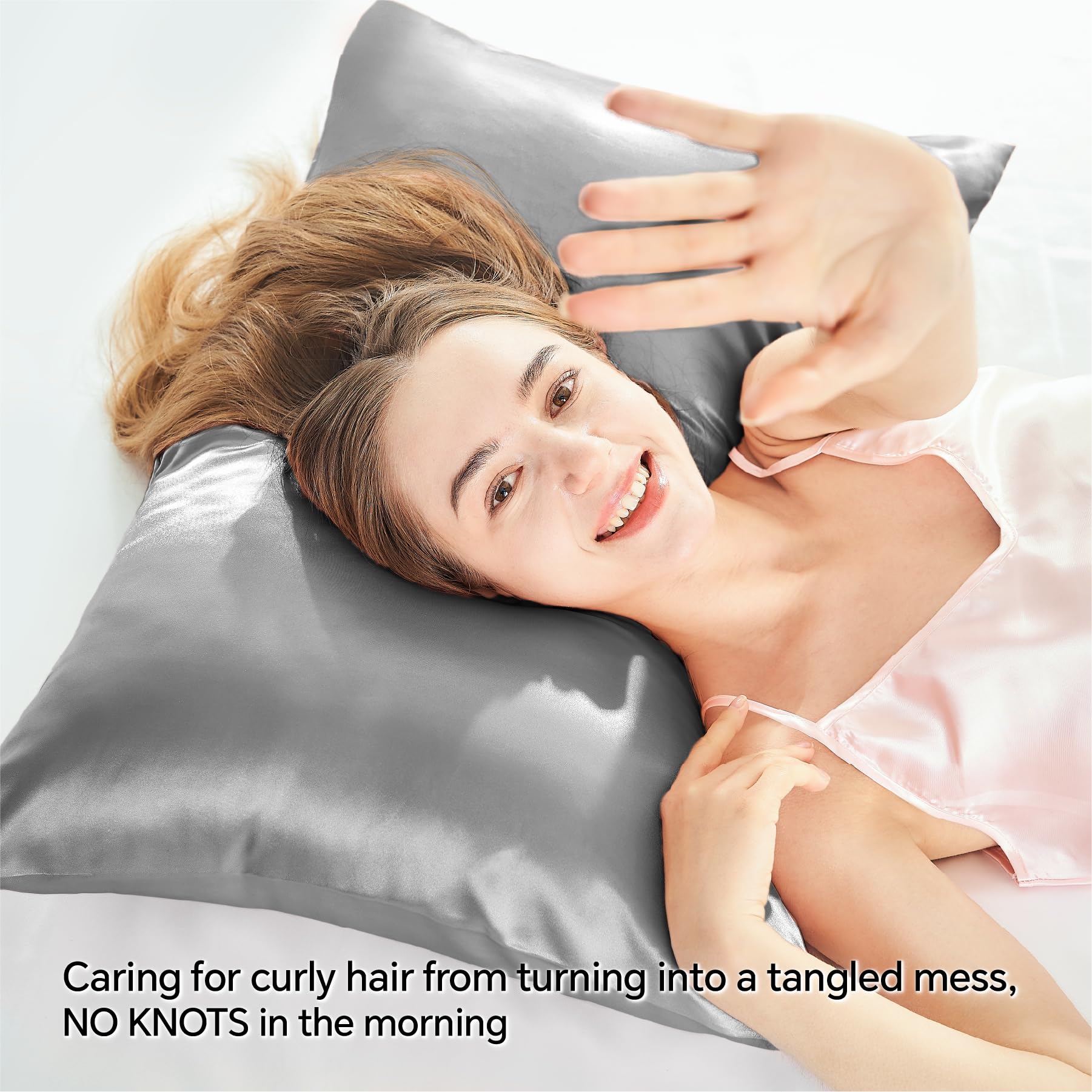 Bedelite Satin Pillowcase With Zipper 2 Pack, Grey Pillow Cases Standard Size, Super Soft And Cooling Similar To Silk Pillow Cas