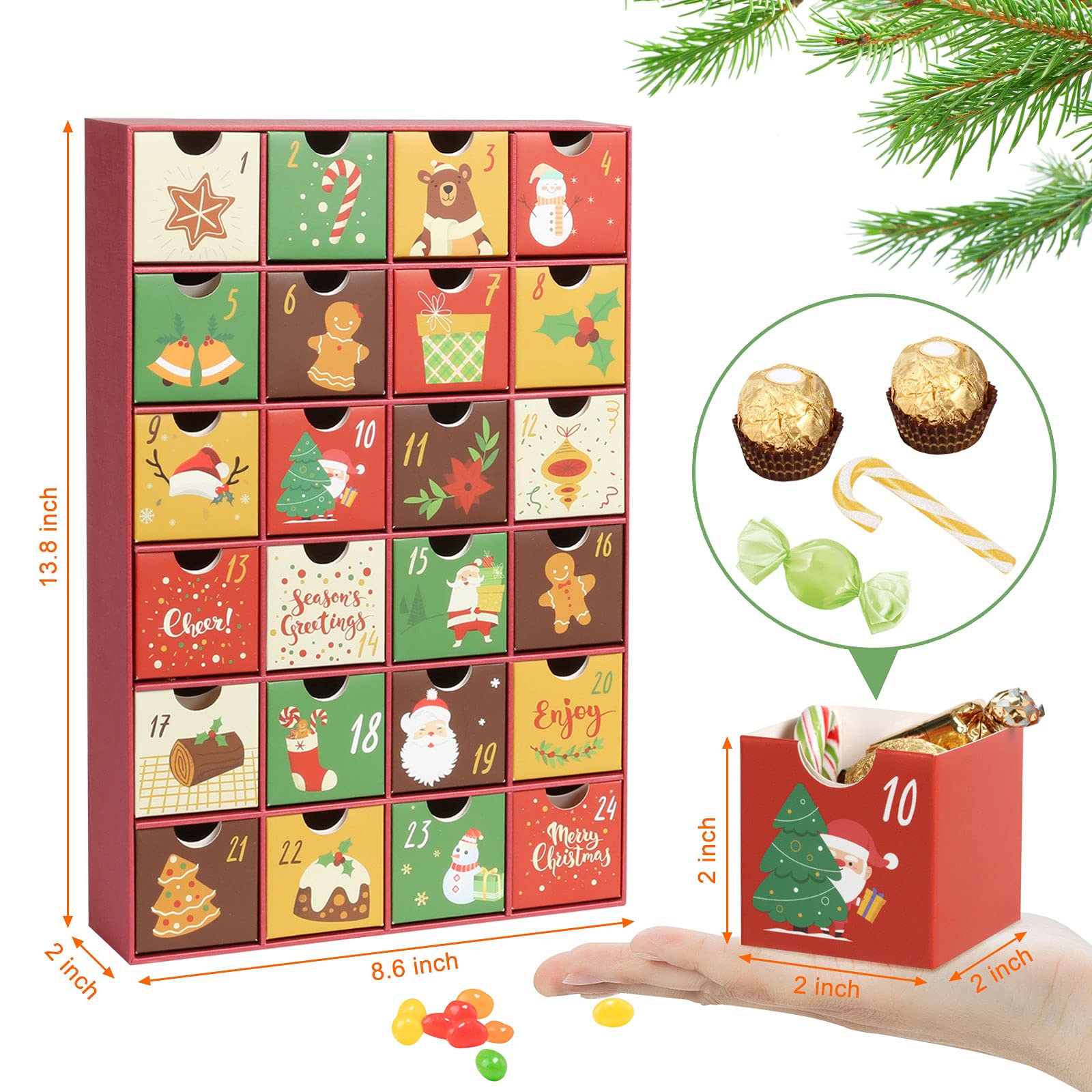 Lemeso Christmas Advent Calendar 2023, Christmas 24 Days Countdown Boxes Drawers For Small Gift, Fill Your Special Advent Calend
