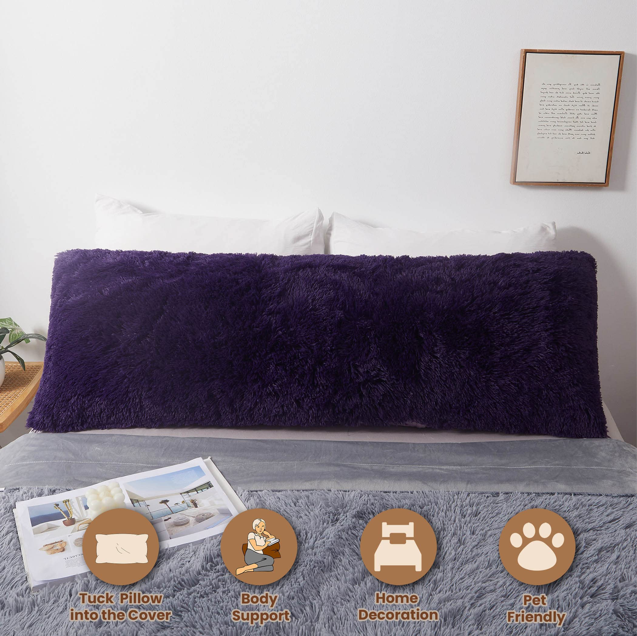 Mego Shaggy Plush Body Pillow Cover, Faux Fur Fluffy Body Pillowcase, 20X54 Boho Fuzzy Body Pillow Case, Furry Long Big Throw Pi