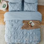 Himeet Light Blue Comforter(82''X86'') 7 Pieces Full Size Comforter Sets Pintuck Bluey Bedding Set Bed In A Bag Full Pinch Pleat