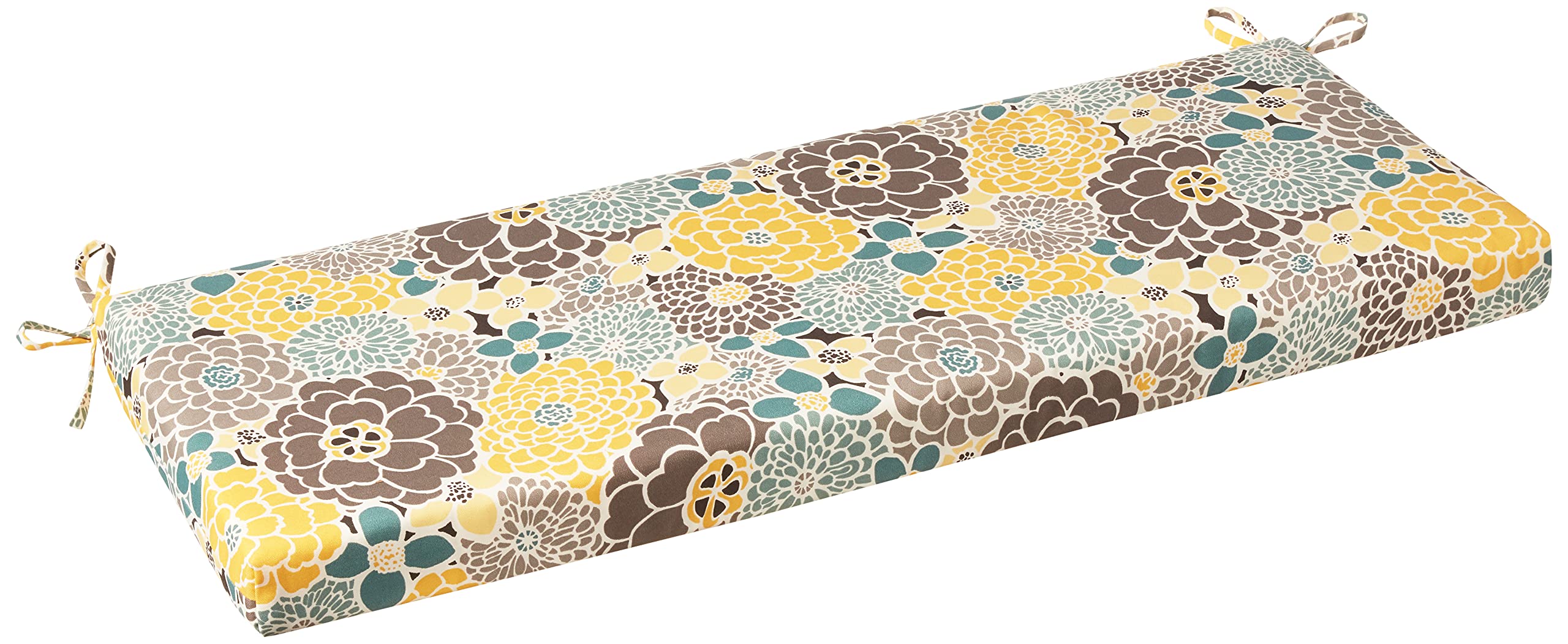 Pillow Perfect Bright Floral Indoor/Outdoor Sofa Setee Swing Cushion, Tufted, Weather, And Fade Resistant, 19' X 44', Blue/Tan