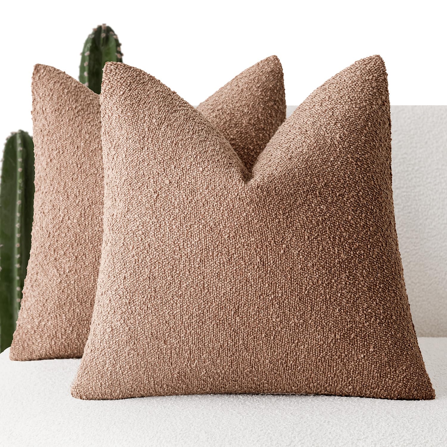 Foindtower Set Of 2, Decorative Textured Boucle Throw Pillow Covers Accent Solid Pillow Cases Neutral Couch Cushion Case For Cha