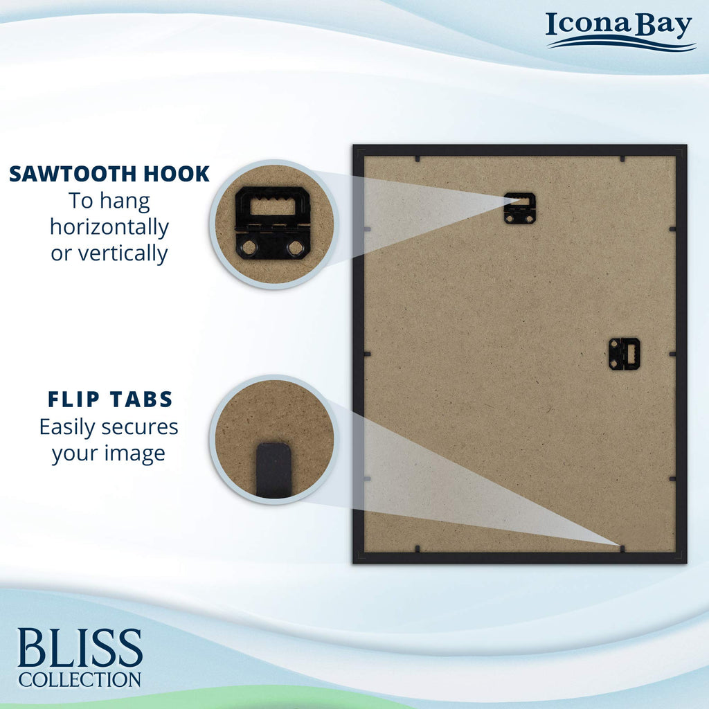 Icona Bay 11X14 Black Picture Frame With Removable Mat For 8X10 Photo, Modern Style Wood Composite Frame, Wall Mount Only, Bliss