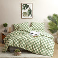 CLOTHKNOW Green White Plaid Comforter Set Twin 3Pcs Checker Bedding Comforter Sets Buffalo Twin Comforter Sage Green Comforter S
