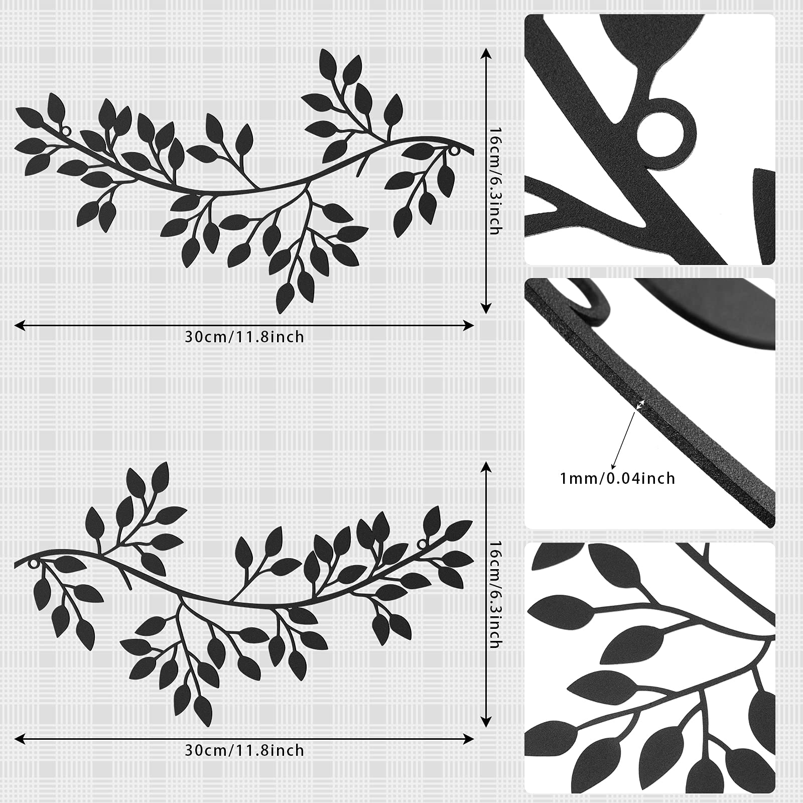 Hotop 2 Pieces Metal Tree Leaf Wall Decor Vine Olive Branch Art Wrought Iron Scroll Sculptures Above The Bed, Living Room, Outdo