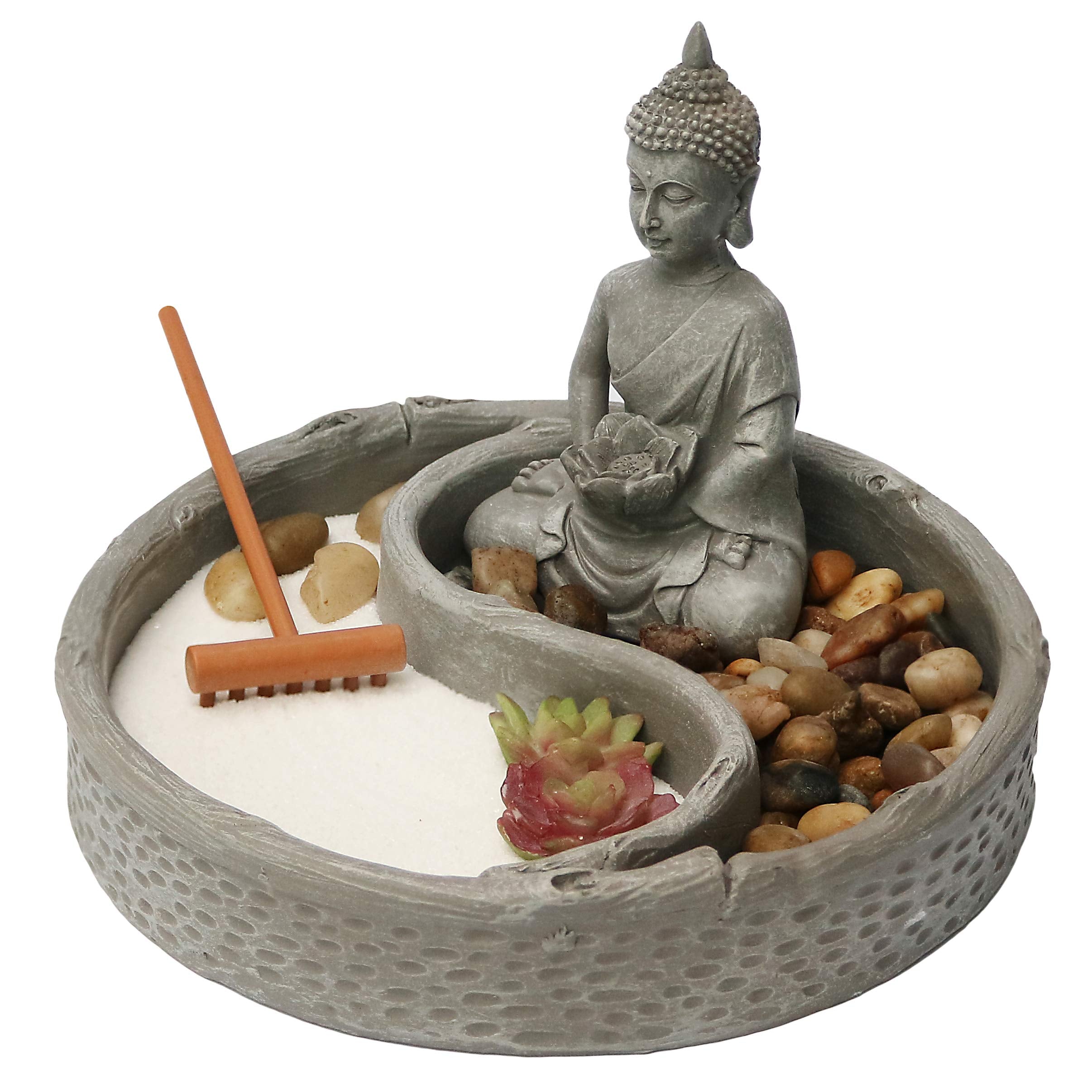 Nature'S Mark Mini Zen Garden Kit For Desk With Lotus, Buddha Figures, Rake And Natural Sand River Rocks Table/Desk D  Cor Gift