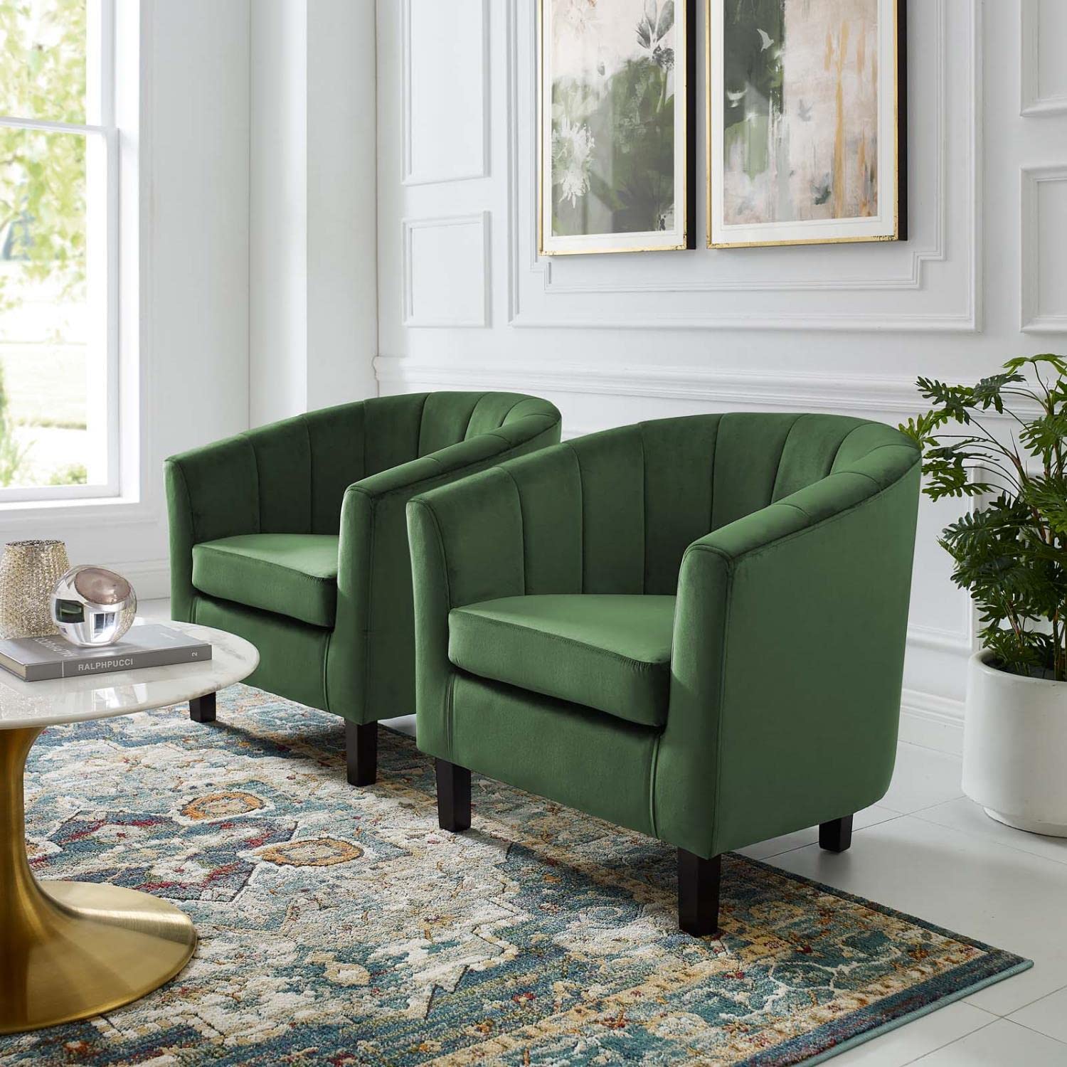 Modway Prospect Channel Tufted Performance Velvet Armchair Set Of 2, Emerald