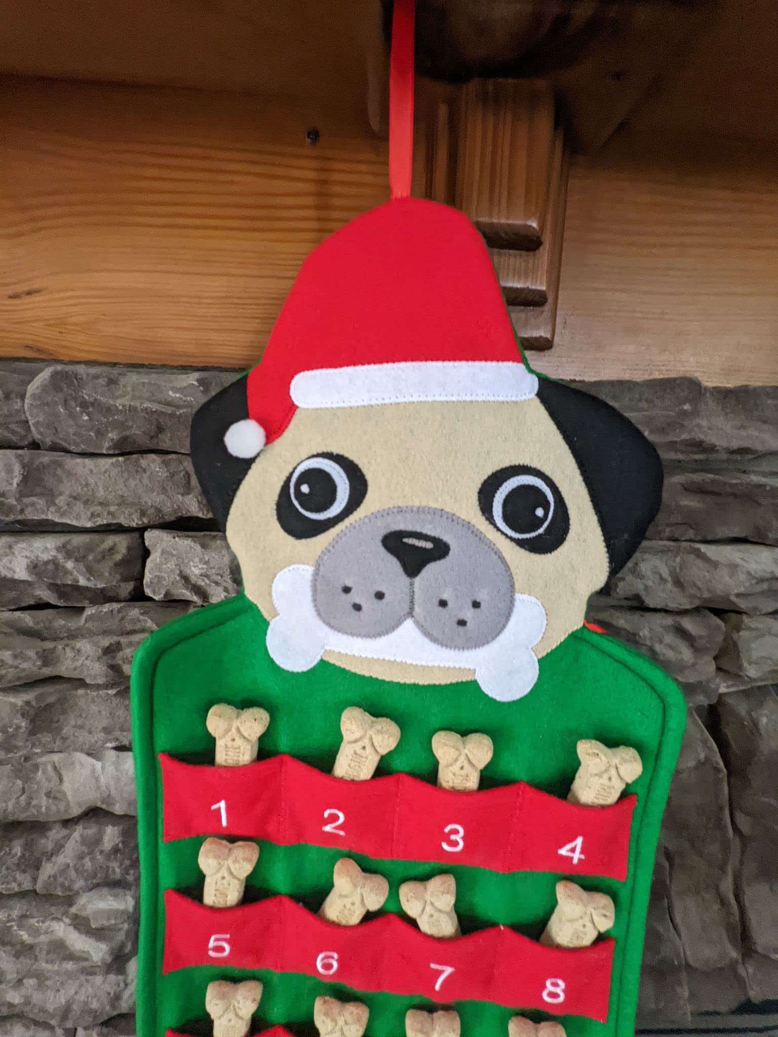 Happie Hare - Pug Dog Pet Puppy Hanging Holiday Advent Calendar With Pockets - Countdown To Christmas And Holiday For Kids & Fam