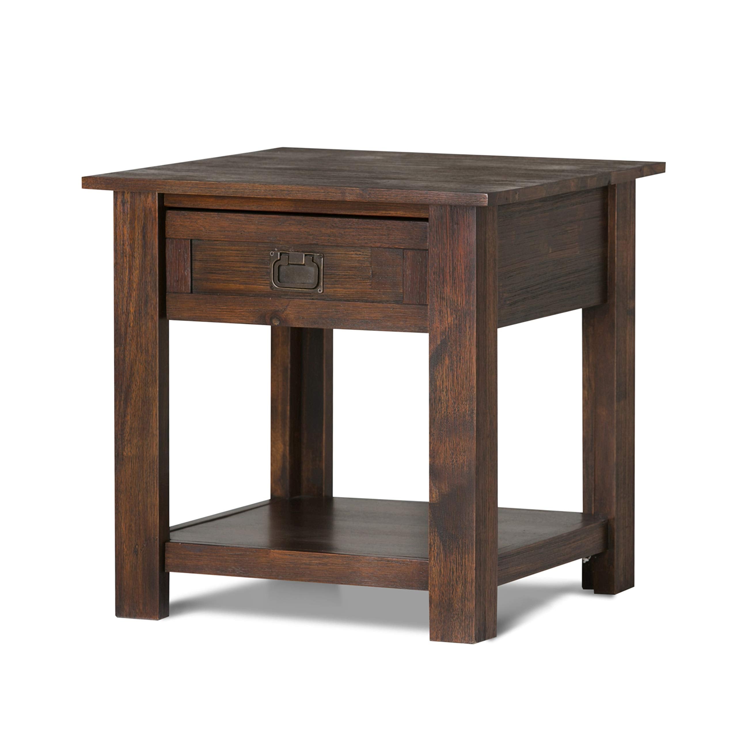 SIMPLIHOME Monroe SOLID ACACIA WOOD 22 inch Wide Square Rustic End Side Table in Distressed Charcoal Brown for the Living Room a
