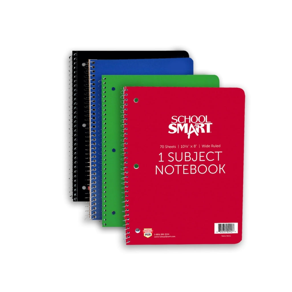 School Smart Spiral Wide Ruled Notebook, 8 X 10-1/2 Inches