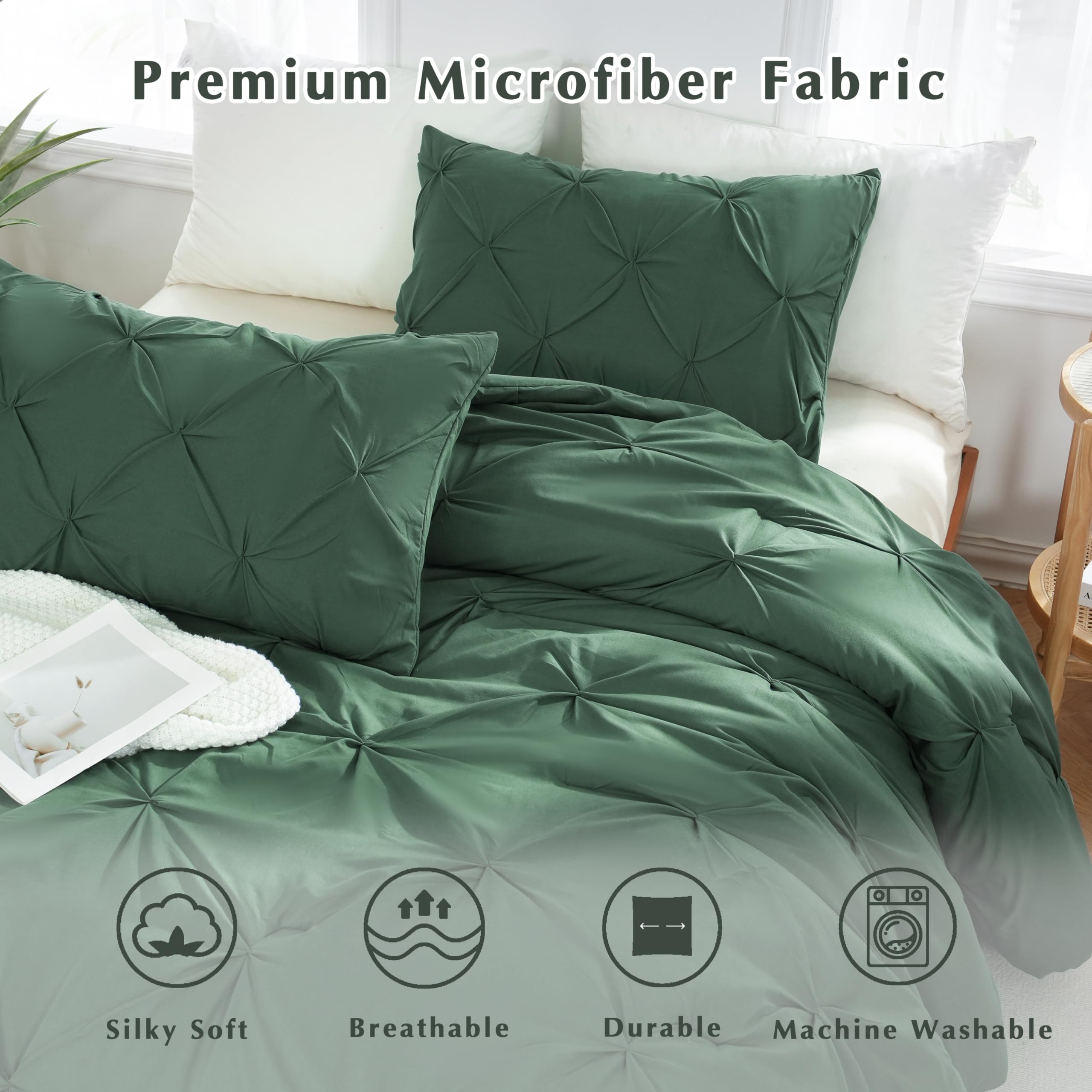 Downcool King Size Comforter Set - 3 Pieces Dark Emerald Green Comforter King Size Set, All Season Soft Fluffy Bedding Comforter