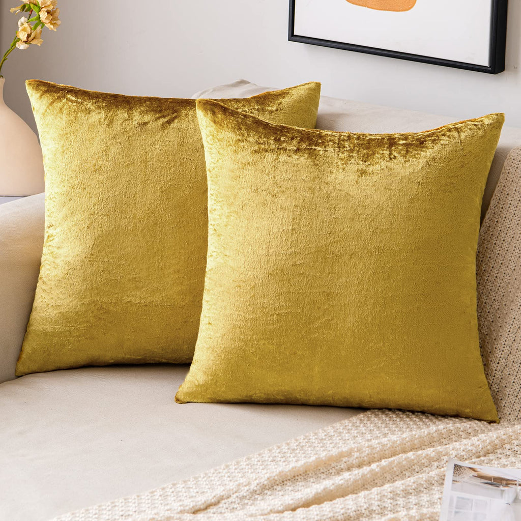 EMEMA Fall Bright Gold Velvet Throw Pillow Covers 20x20 Inch Set of 2 Decorative Square Pillowcase Soft Solid Cushion Case for C