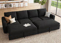 HONBAY Modular Sectional Sleeper Sofa Bed, with Pull Out Bed, Linen Convertible Sectional Couches for Living Room - Black