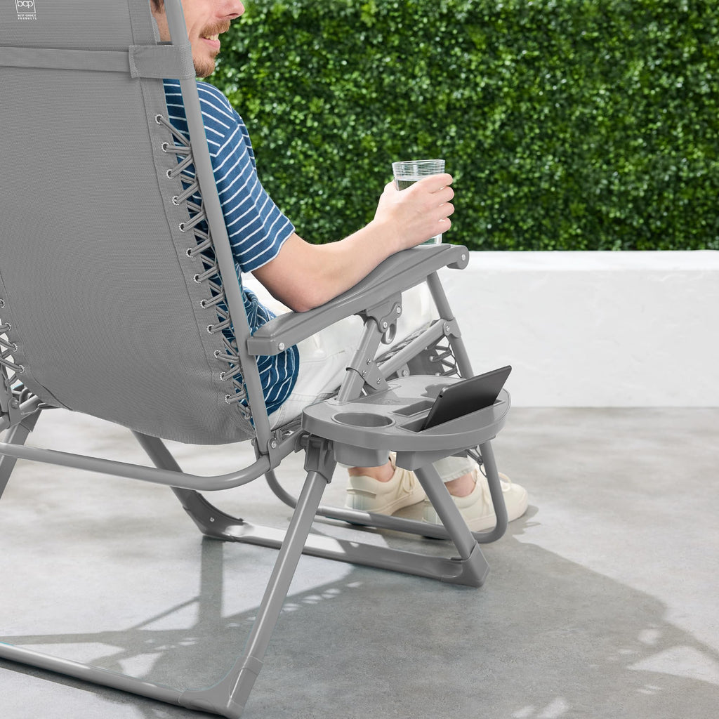 Best Choice Products Adjustable Zero Gravity Chair, Monochromatic Color Folding Patio Recliner W/Side Tray, Headrest - Dove Gray
