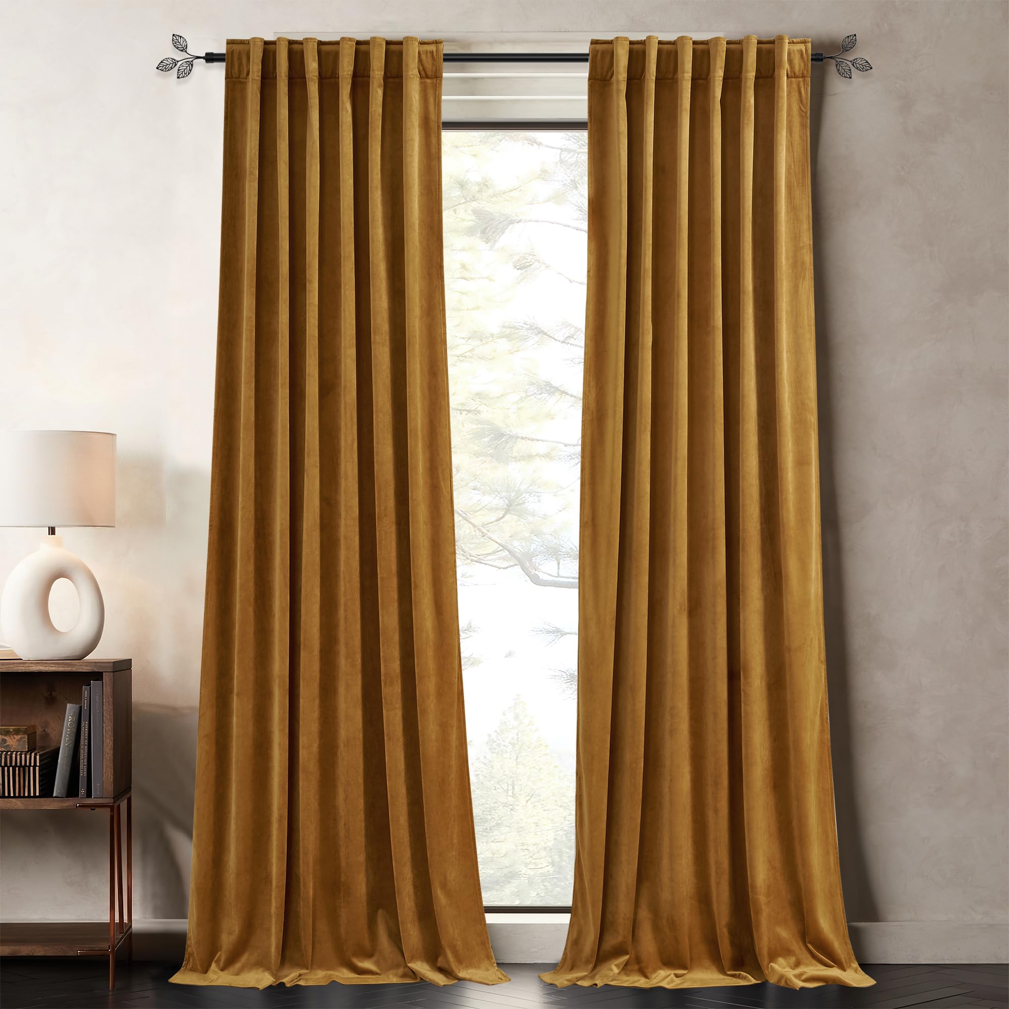Pony Dance Golden Brown Velvet Curtains Of 96 Inches Length,Super Soft Room Darkening Curtains For Living Room/Bedroom,Theatre D