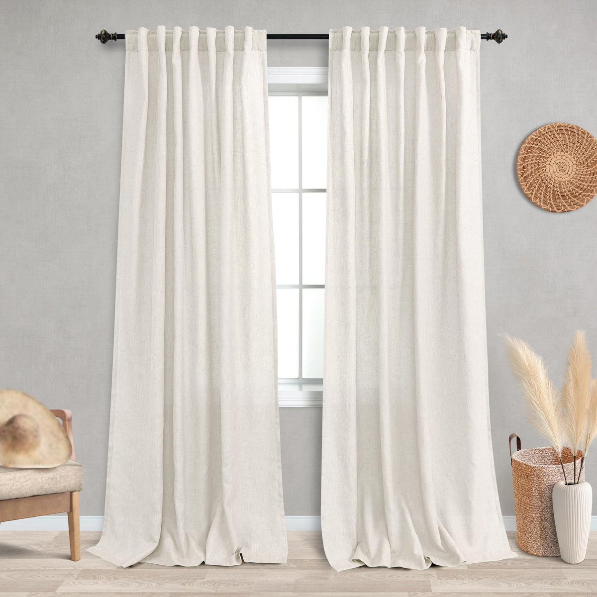 Koufall Natural Back Tab Rod Pocket Linen Sheer Curtains 60 By 90 For Bedroom