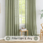 Donren Sage Green Linen Back Tab Curtains 132 Inches Extra Long Ceiling To Floor For Villa Farmhouse,2 Panels Hooks Belt Pinch Pleated Easy Sliding Curtains Light Filtering Semi Privacy Sheer Drapres