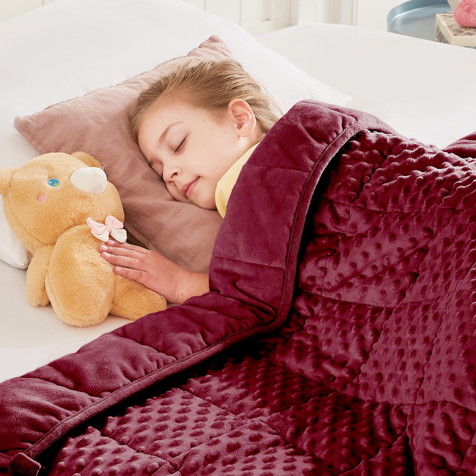 HOSUKKO Weighted Blanket - 3 lbs Burgundy Thciken Heavy Blanket - Small Size Breathable Blanket(20 * 30 inches, 3 lbs)