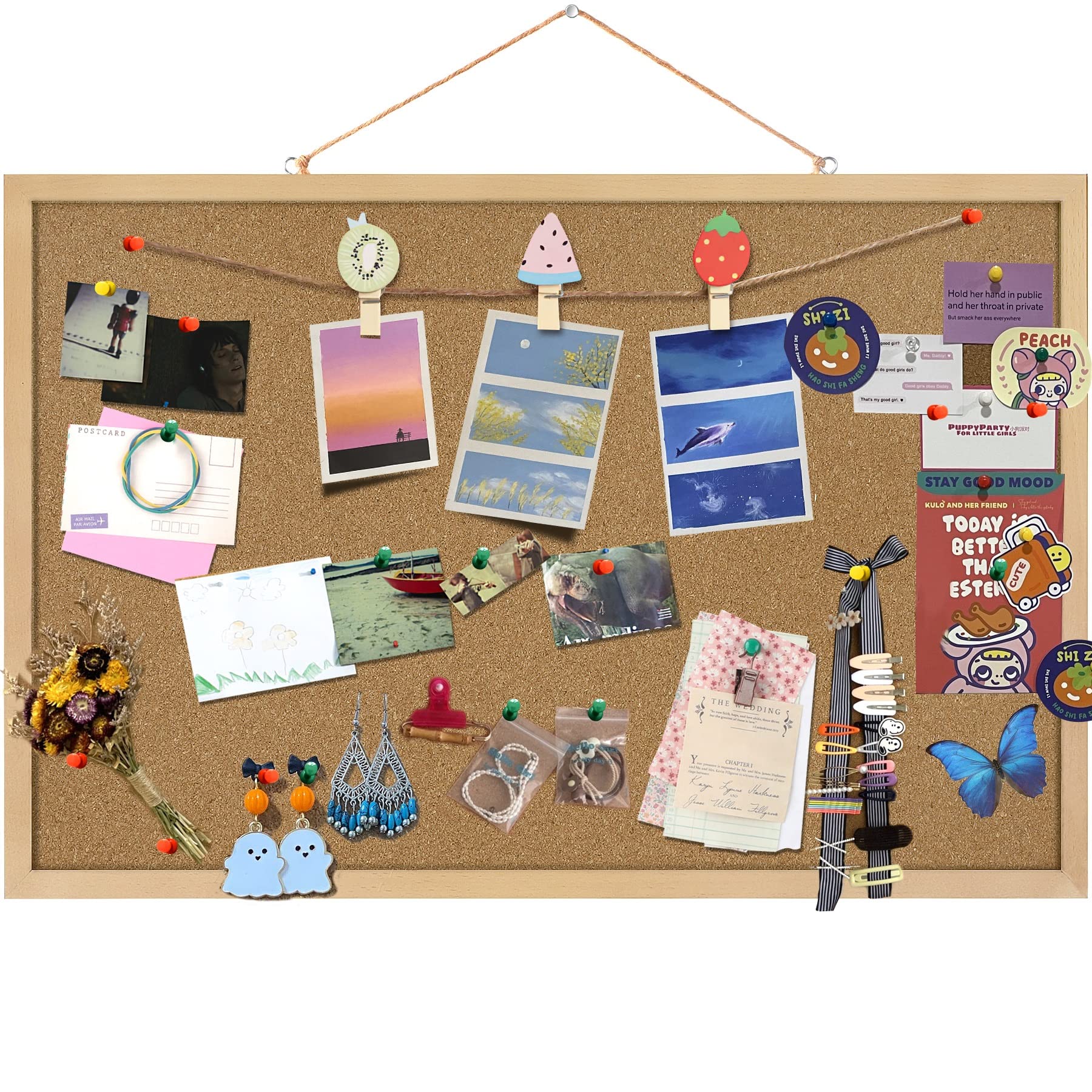 Cork Board Bulletin Board 23 X 15.7Inches With Rectangle Wooden Frame Hanging Pin For Walls Office Message Board Or Vision Board