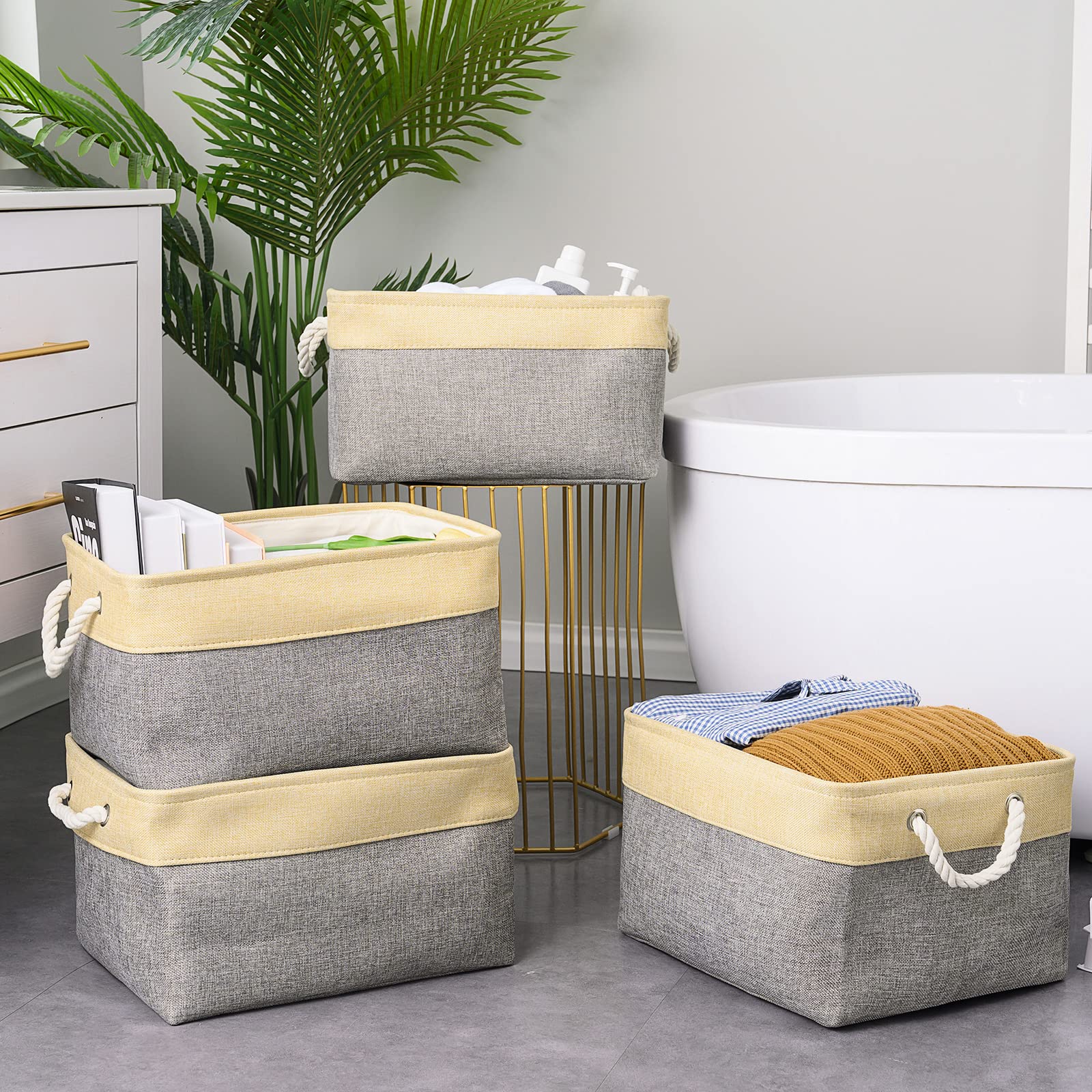 Thewarmhome Storage Basket For Organizing - 3 Pack 14X10X7 Inch Large Collapsible Storage Bin For Shelves, Fabric Storage Cubes