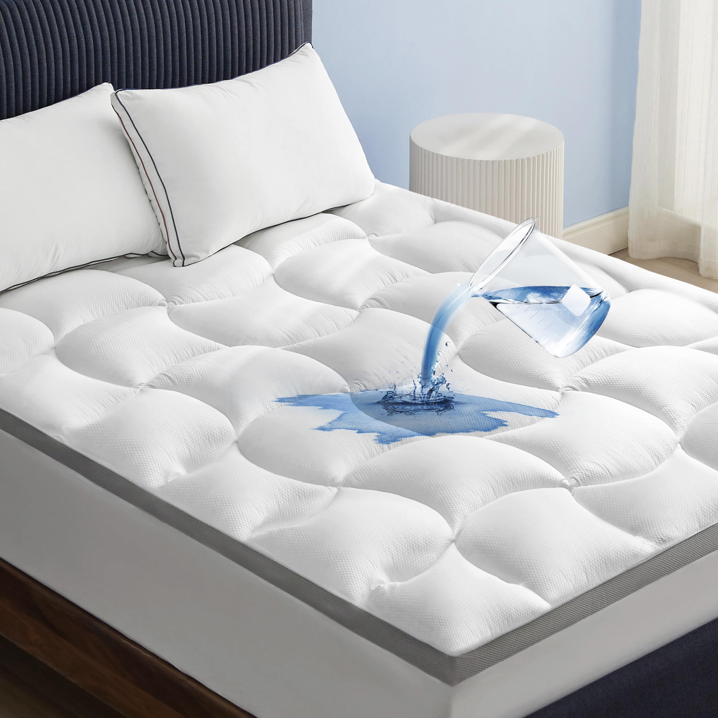Bedsure Waterproof Mattress Topper Queen 800GSM Extra Thick Mattress Protector Pillow Top with 8-21 Deep Pocket, Mattress Pad Fi