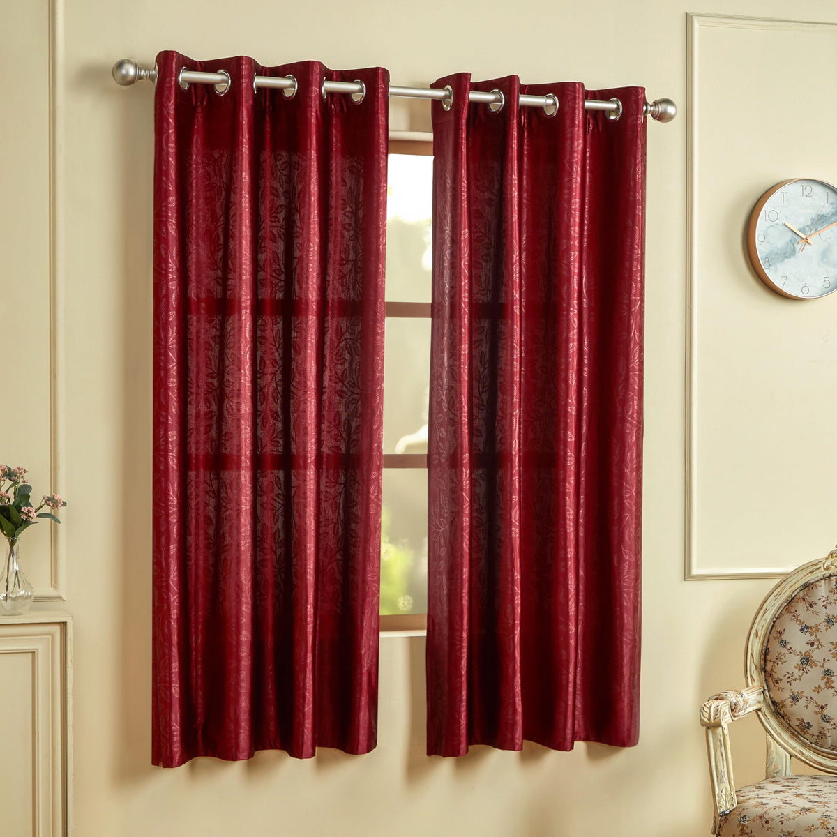 Amazon Brand  Solimo Polyester 100% Blackout Emboss Window Leaf Print Curtains|Blackout Window Curtains|5 Feet |Set of 2|Emboss