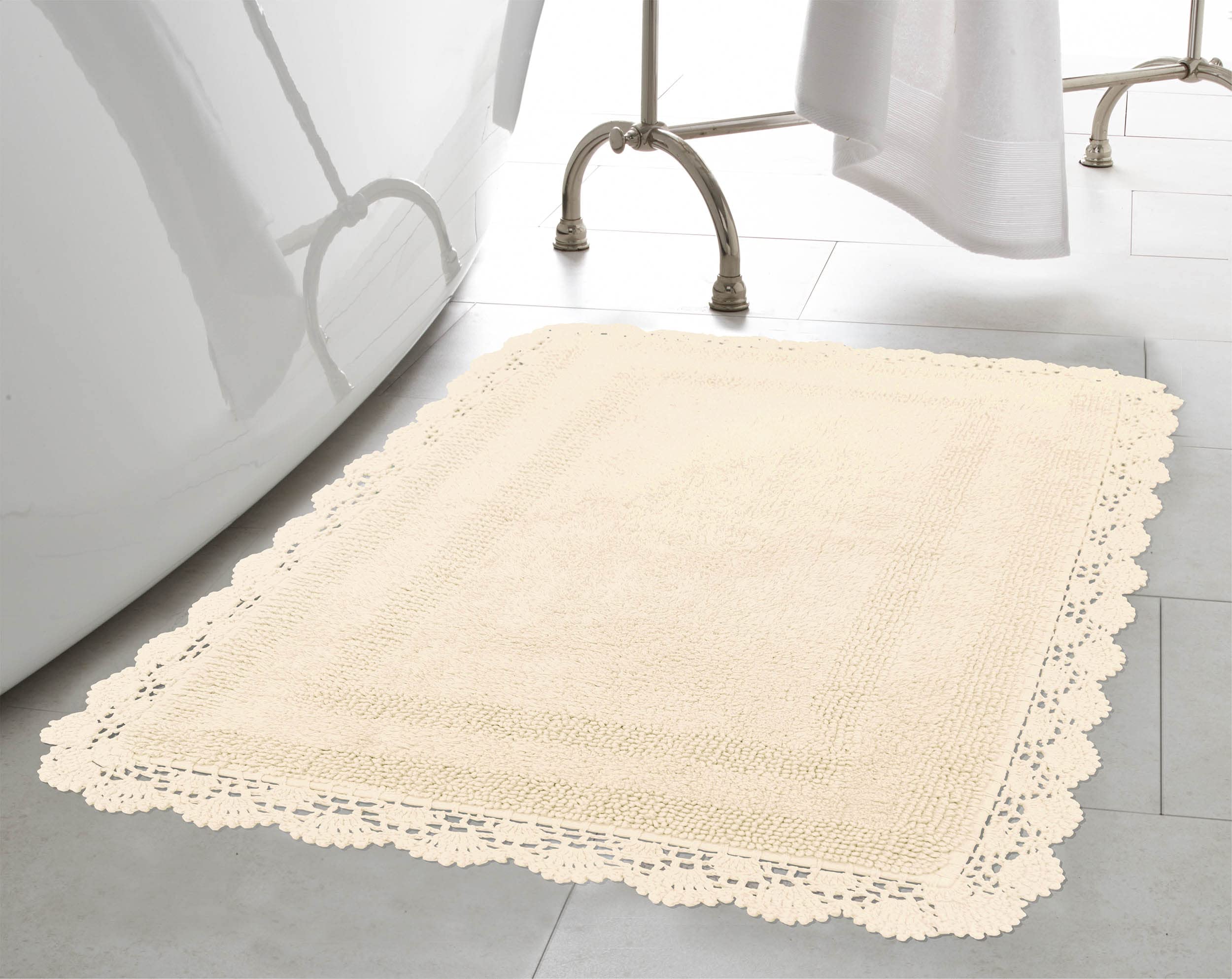 Laura Ashley Crochet Cotton 17x24 in. Bath Rug, Ivory