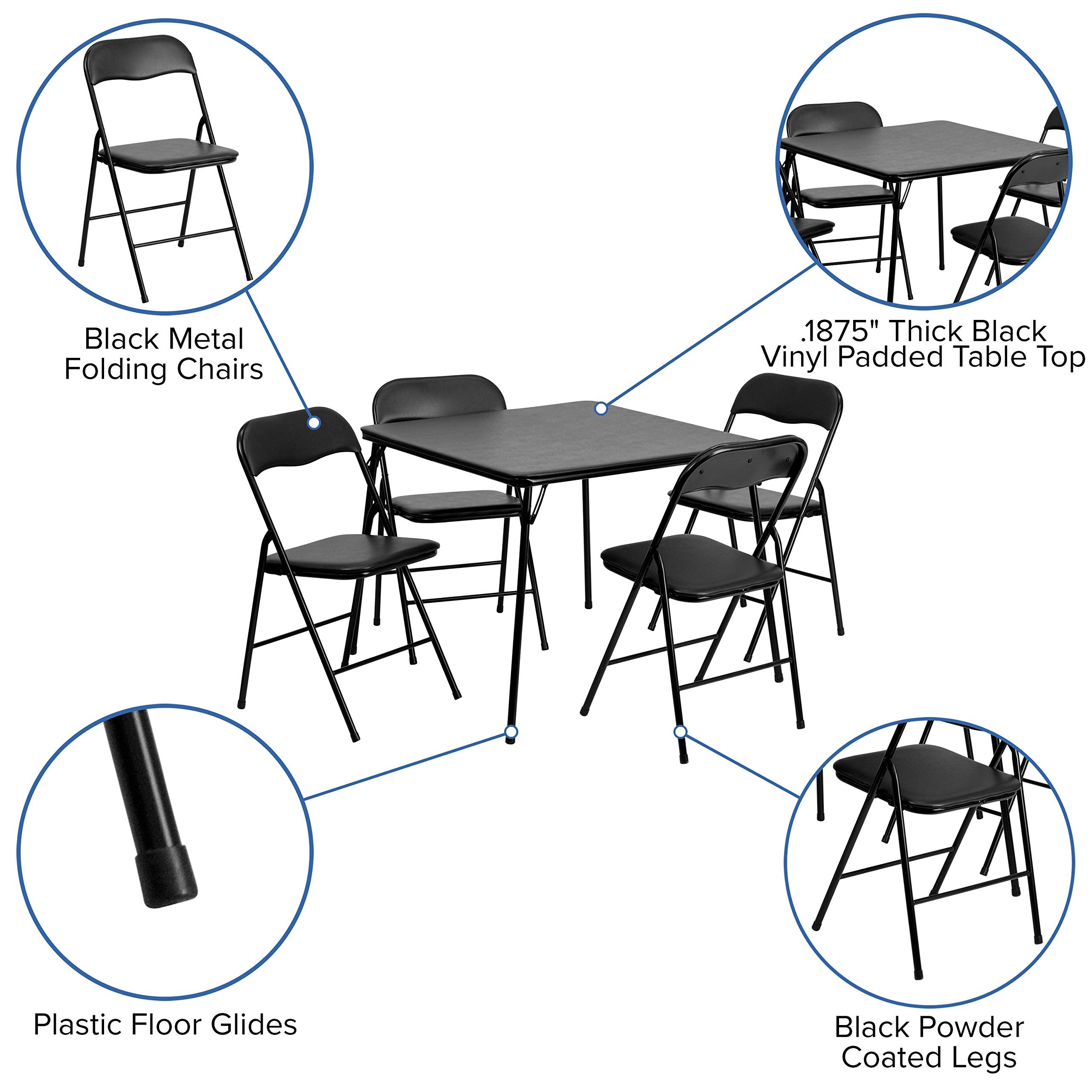 Flash Furniture Madison 5-Piece Folding Card Table and Chairs Set, Portable Event Table and Chairs Set, Black