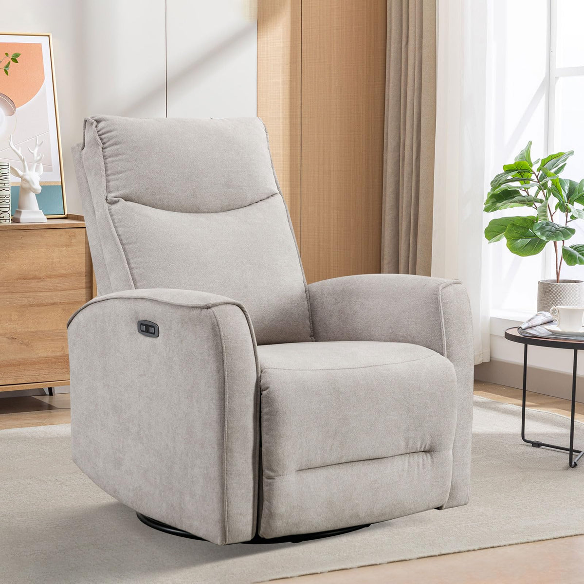 Anj Power Rocker Recliner Chair With Usb Port, Electric Swivel Glider Reclining Chair For Living Room, Breathable Fabric Nursery