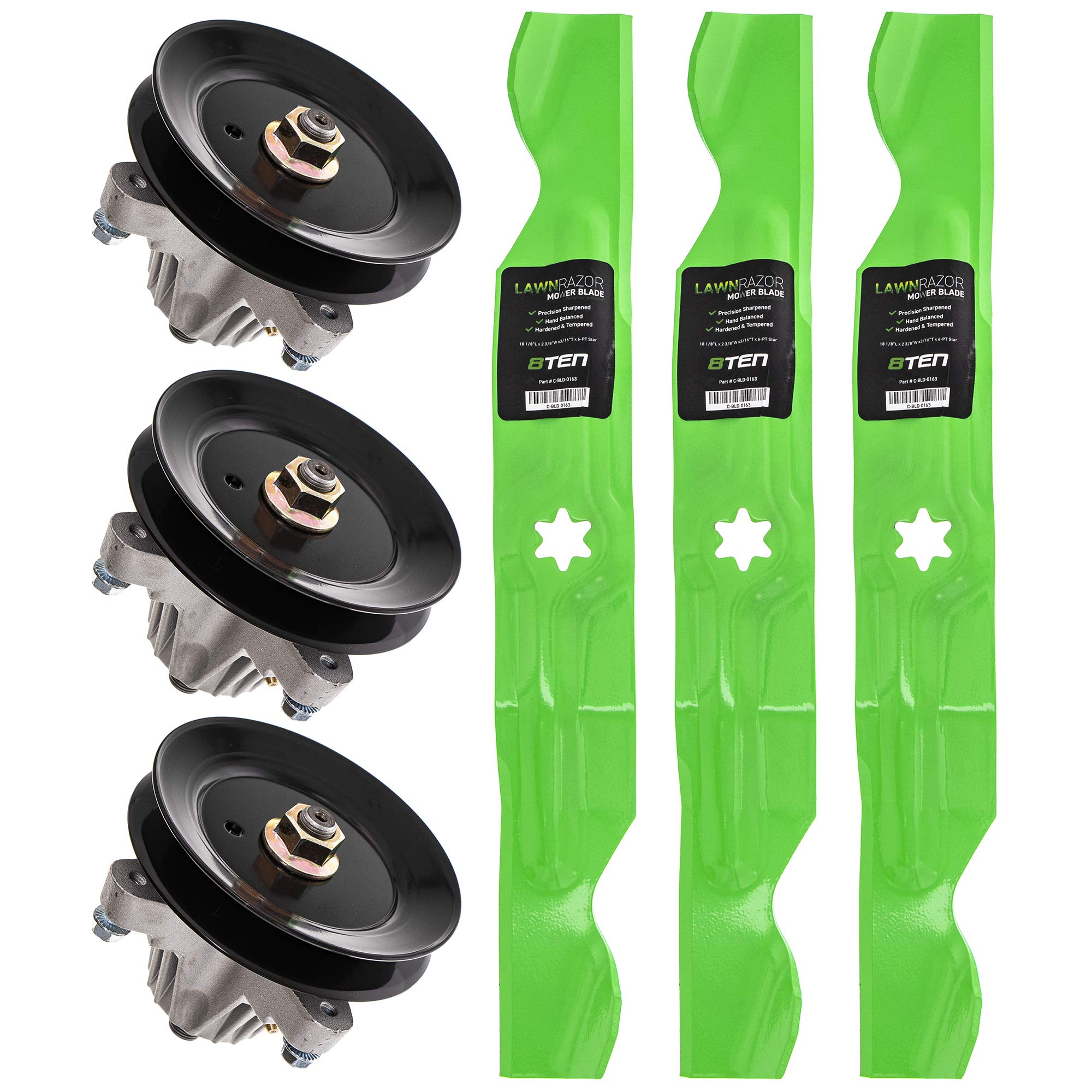 8Ten Spindle High Lift Blade Kit For 50 Inch Cut Deck Mtd Cub Cadet Ltx1050Kh Ltx1050Kw Yt950Kh 942-04053C