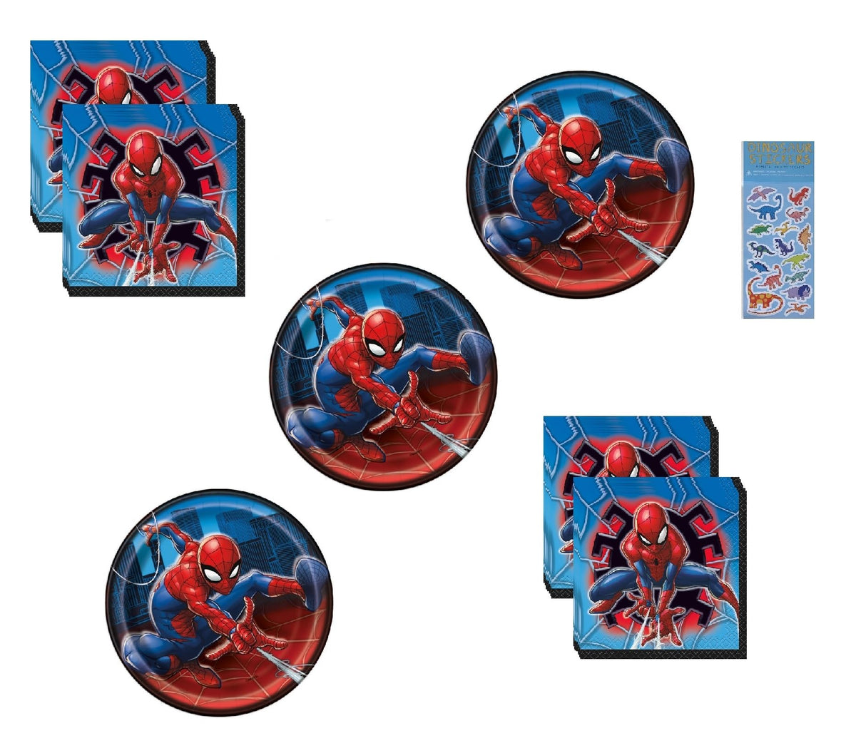 Ultimate Spiderman Birthday Party Supplies Bundle Pack for 24 includes 24 Plates and 32 Napkins