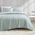 Bourina Embroidery Quilt Set 3-Piece Oversized King Quilt Set Pre-Washed Microfiber Ultra Soft Lightweight Star Embroidery Bedsp