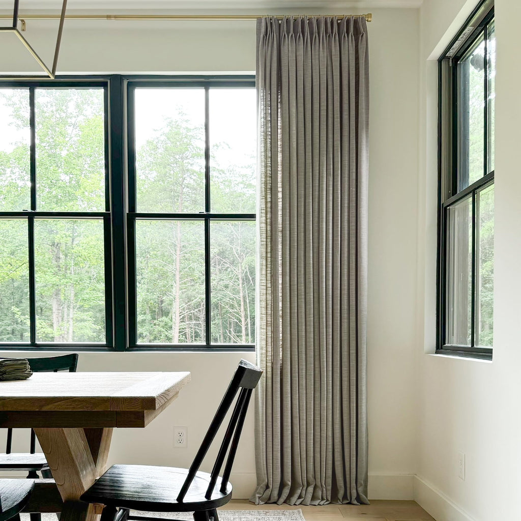 Twopages Light Gray Pinch Pleated Drape Linen Light Filtering Room Darkening Curtain For Bedroom, Double Layer Lined Curtain Win