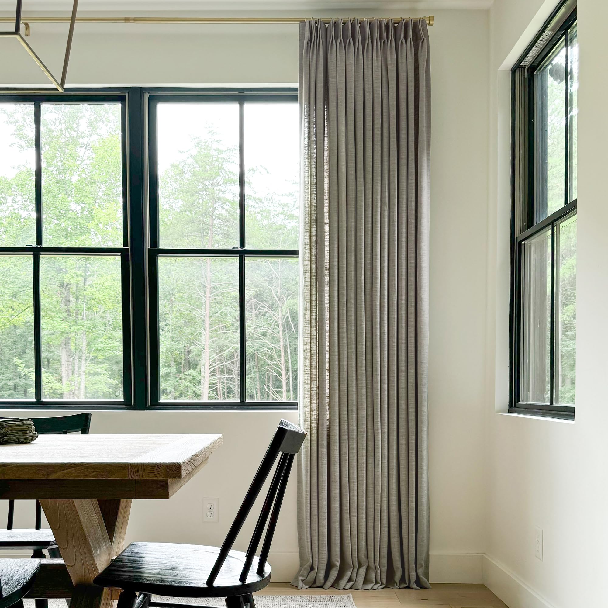Twopages Light Gray Pinch Pleated Drape Linen Light Filtering Room Darkening Curtain For Bedroom, Double Layer Lined Curtain Win
