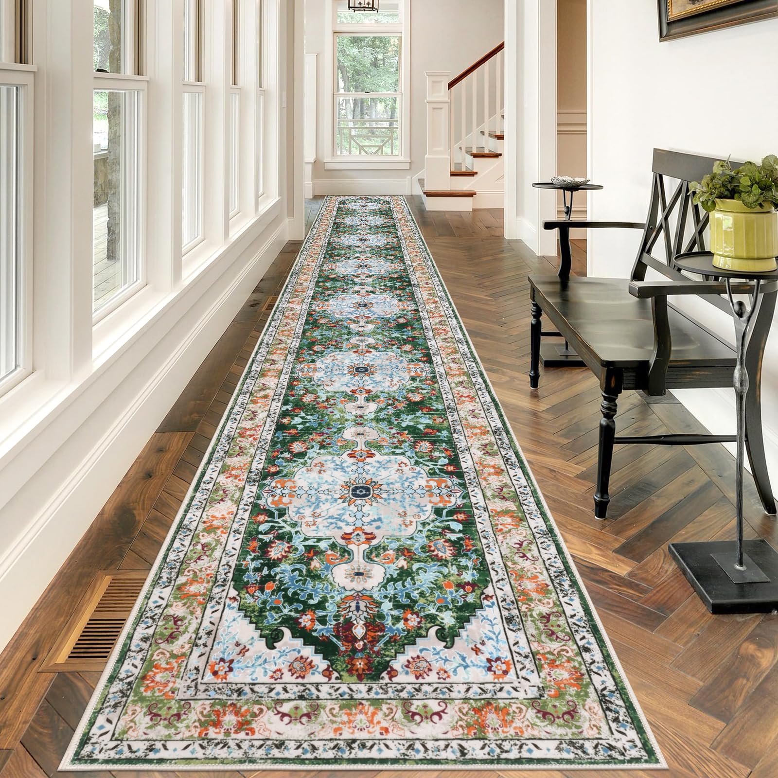 UArtlines Boho Hallway Runner Rug 2.6x20 Vintage Farmhouse Laundry Rug Runner Accent Area Rug Carpet Non Slip Washable Kitche