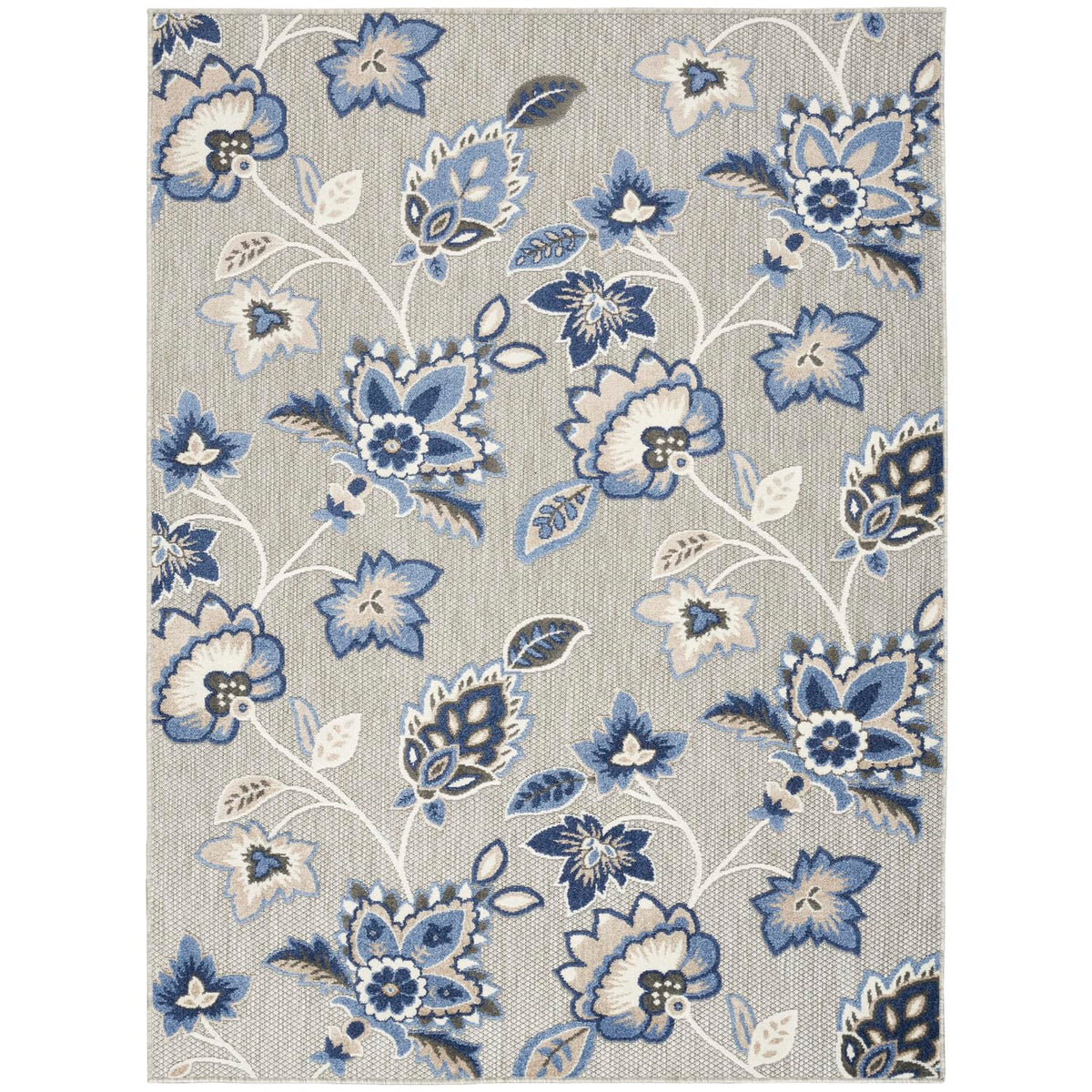 Nourison Aloha Indoor/Outdoor Modern Blue/Grey 9' X 12' Area Rug, Easy Cleaning, Non Shedding, Bed Room, Living Room, Dining Roo