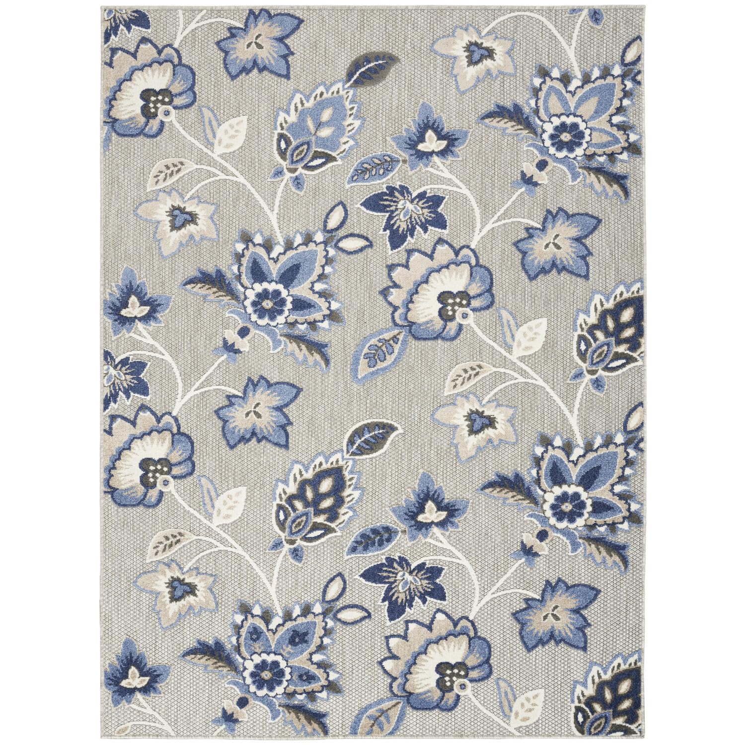 Nourison Aloha Indoor/Outdoor Modern Blue/Grey 9' X 12' Area Rug, Easy Cleaning, Non Shedding, Bed Room, Living Room, Dining Roo