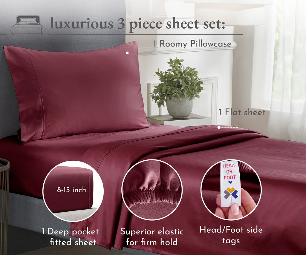 California Design Den 100% Cotton Sheets, Twin Xl Sheets Set, 400 Thread Count Sateen Bedding For Dorm Rooms & Adults, Deep Pock