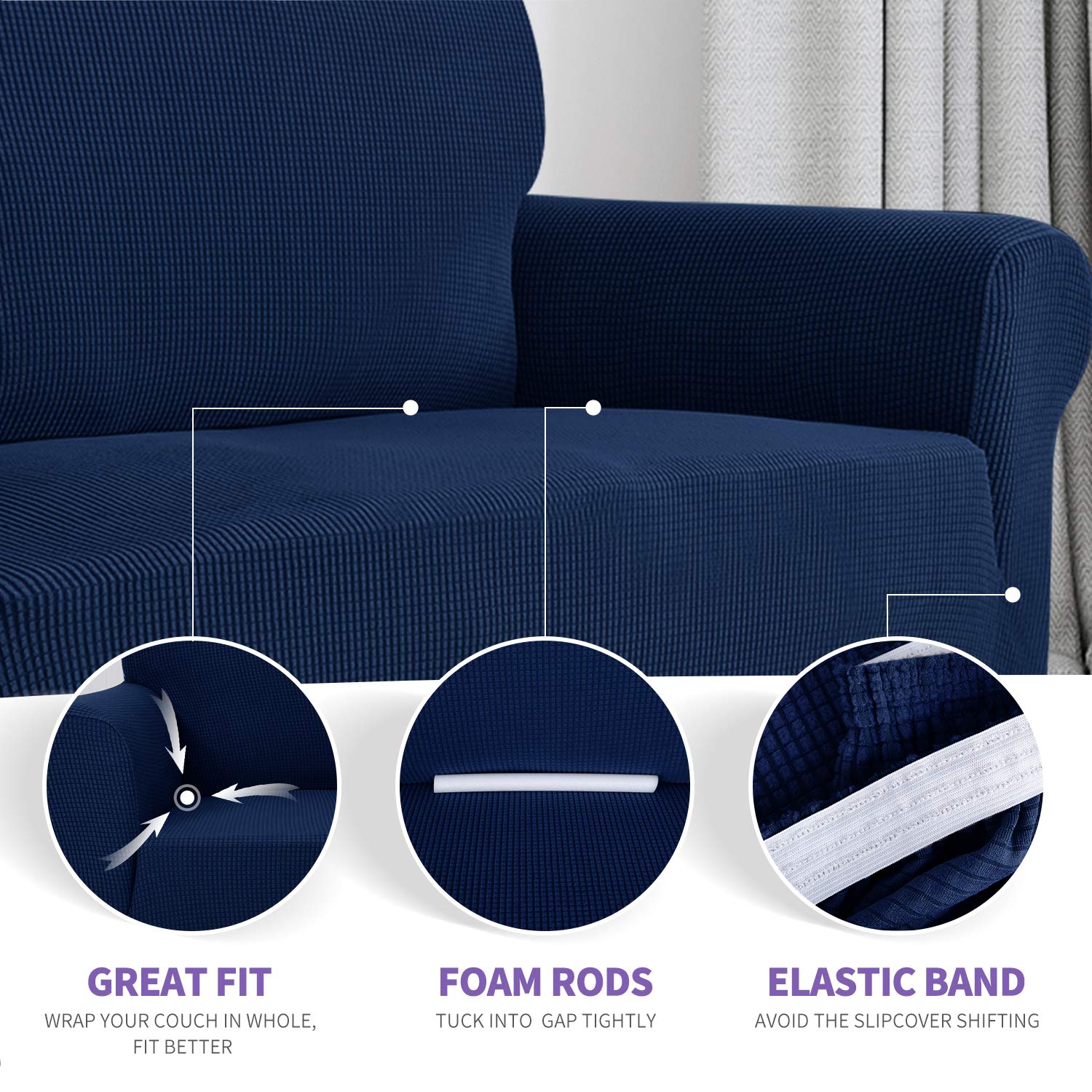 Znsayotx Stretch Oversized Couch Cover Universal Sofa Covers For Living Room Dogs Pet Furniture Protector Spandex Extra Large Sofa Slipcovers With Anti Slip Foam Sticks (Navy Blue, Xl Sofa)