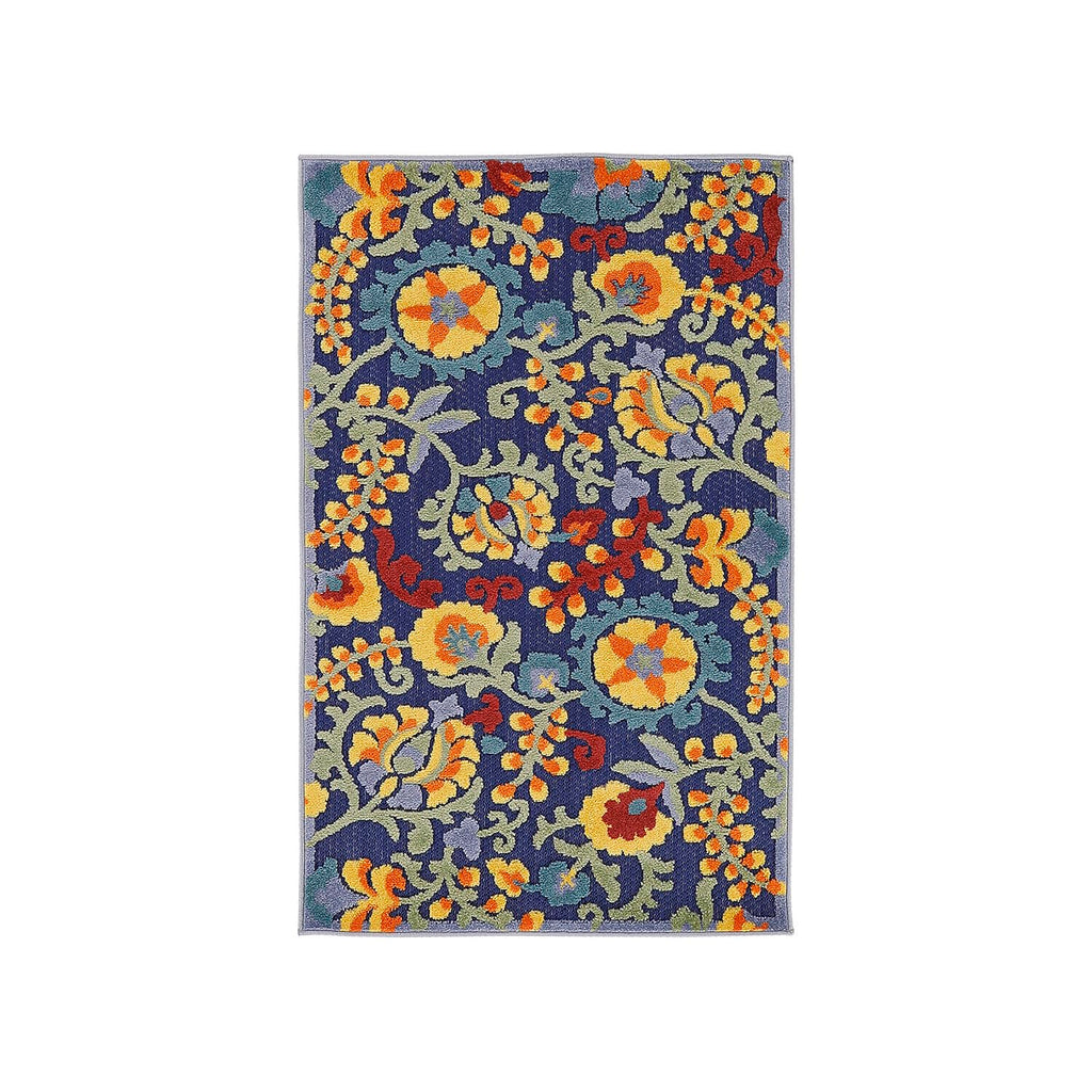 Nourison Aloha Indoor/Outdoor Navy Multicolor 2'8' X 4' Area Rug, Easy Cleaning, Non Shedding, Bed Room, Living Room, Dining Room, Backyard, Deck, Patio (3X4)