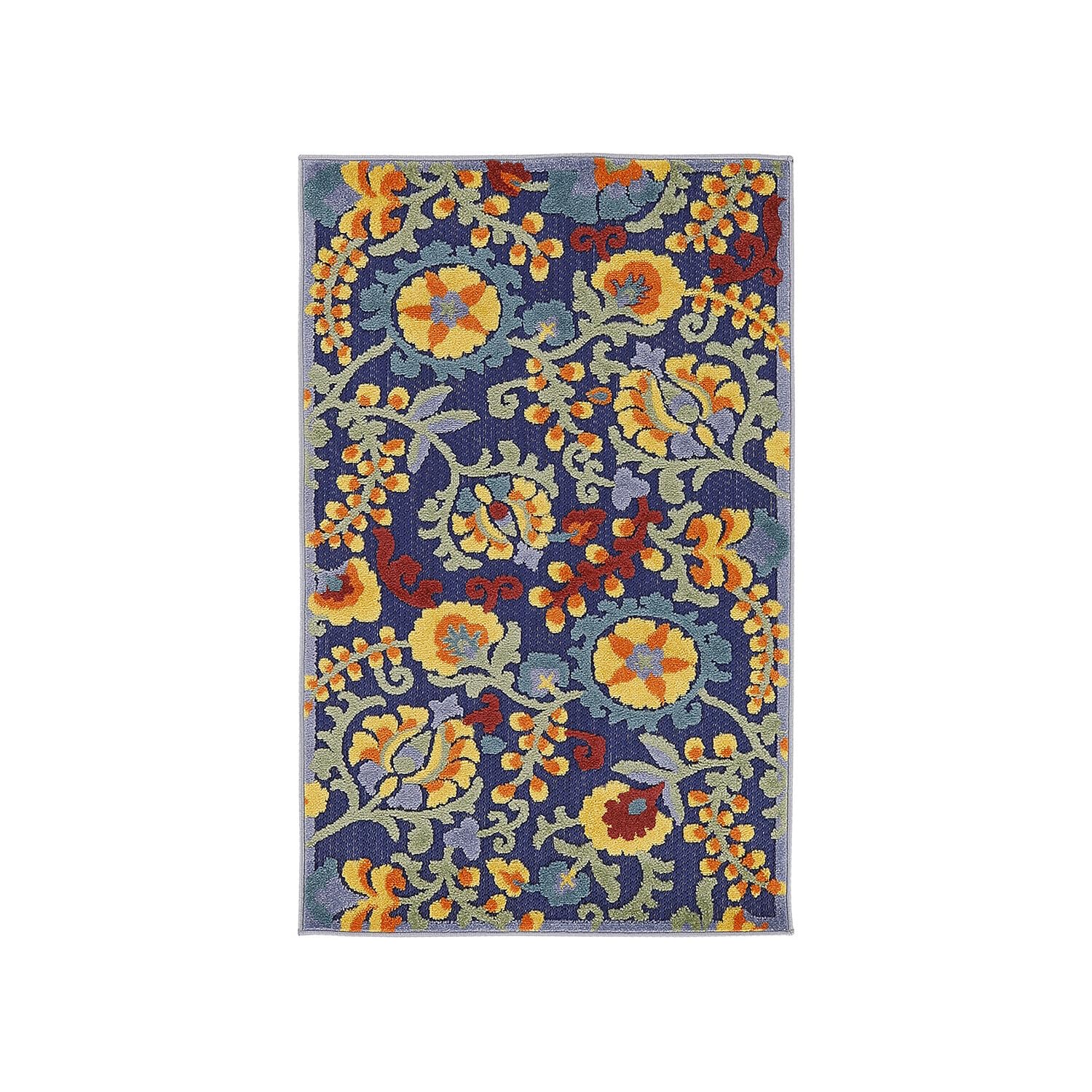 Nourison Aloha Indoor/Outdoor Navy Multicolor 2'8' X 4' Area Rug, Easy Cleaning, Non Shedding, Bed Room, Living Room, Dining Room, Backyard, Deck, Patio (3X4)