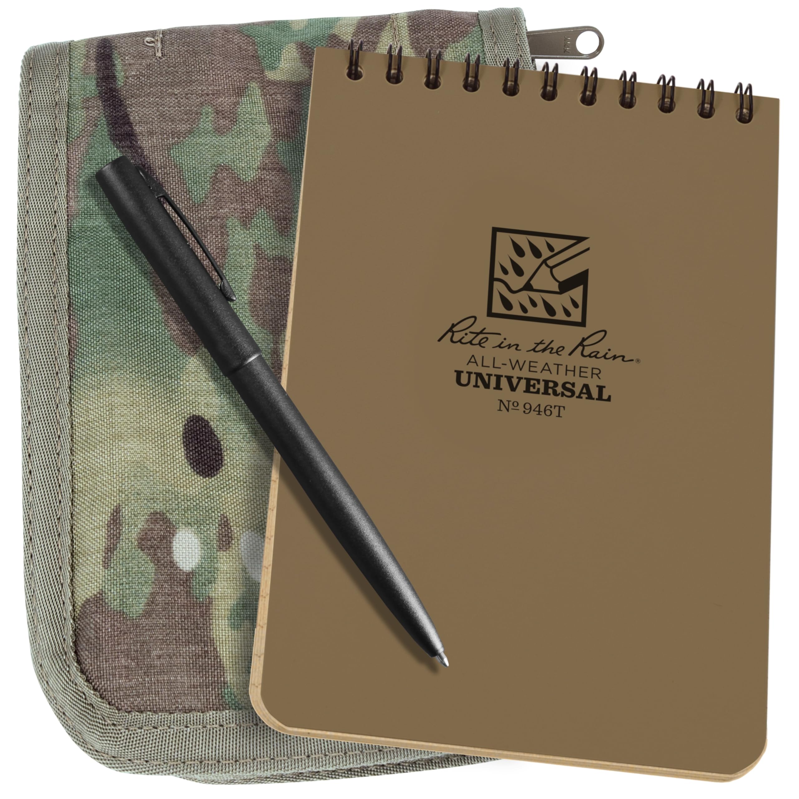 Rite In The Rain Weatherproof 4' X 6' Top Spiral Notebook Kit: Multicam Cordura Fabric Cover, 4' X 6' Tan Notebook, And Weat
